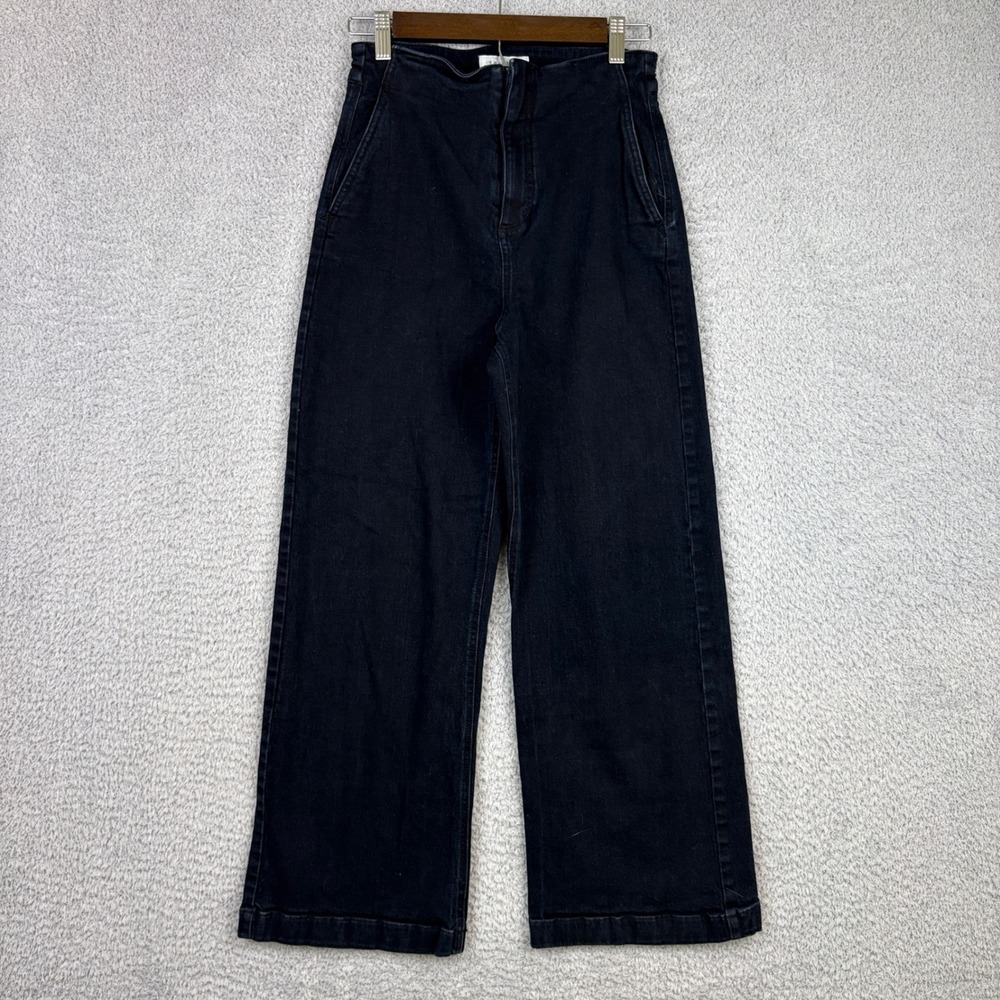 Trenery Jeans Womens 8 26x27 Black Wide Leg High Rise Stretch Denim Minimalist